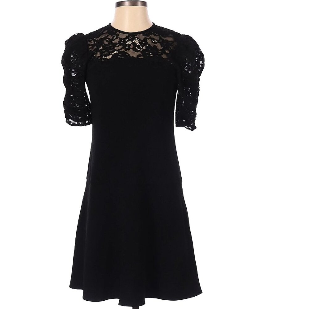 Rebecca Taylor Drop Waist Ruched Lace Sleeve Dress Size 0